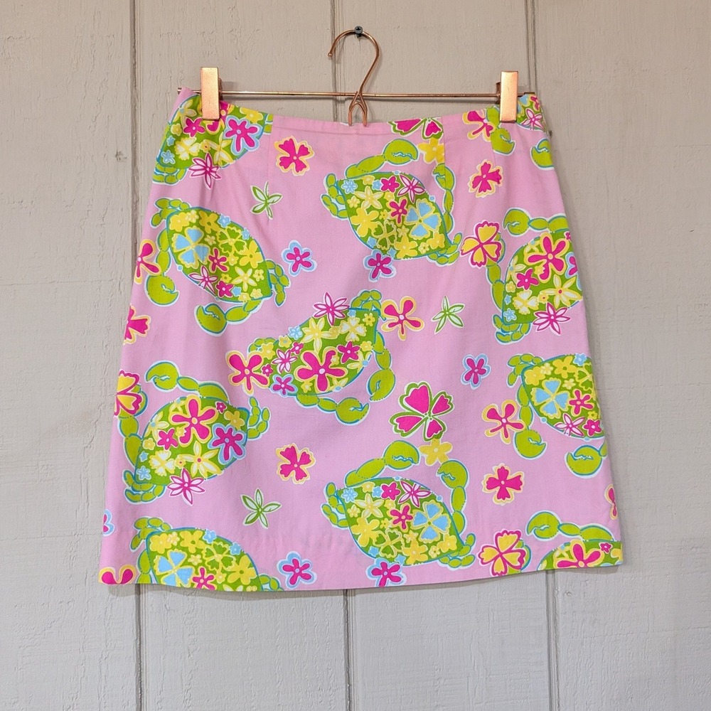 Vintage Lilly Pulitzer Pink Floral‎ Crab Print  Mini Skirt Size 6 Coastal Resort